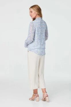 Stella Morgan - Long Sleeve Ditsy Floral Print Chiffon Sleeve Blouse -Mod Vanta Sales Store 9004448 93207