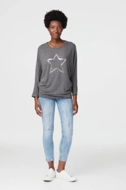 Stella Morgan - Long Sleeve Star Design Top -Mod Vanta Sales Store 9004456 33201