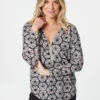 Stella Morgan - Long Sleeve Zip Neck Geo Print Top -Mod Vanta Sales Store 9004464 07202