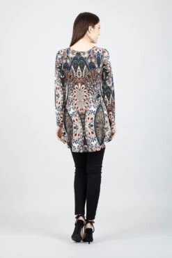 Stella Morgan - Long Sleeve Zip Neck High Low Hem Floral Blouse -Mod Vanta Sales Store 9004466 51203