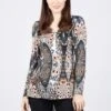 Stella Morgan - Long Sleeve Zip Neck High Low Hem Floral Blouse -Mod Vanta Sales Store 9004466 51204