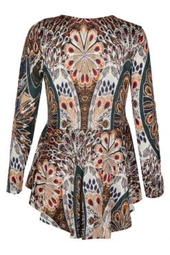 Stella Morgan - Long Sleeve Zip Neck High Low Hem Floral Blouse -Mod Vanta Sales Store 900446651 alt2