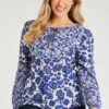 Long Sleeve Mixed Print Tie Neck Blouse