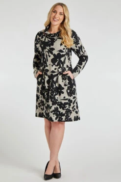 Silhouette Floral Cowl Neck Soft Touch Dress -Mod Vanta Sales Store 900447281 alt1