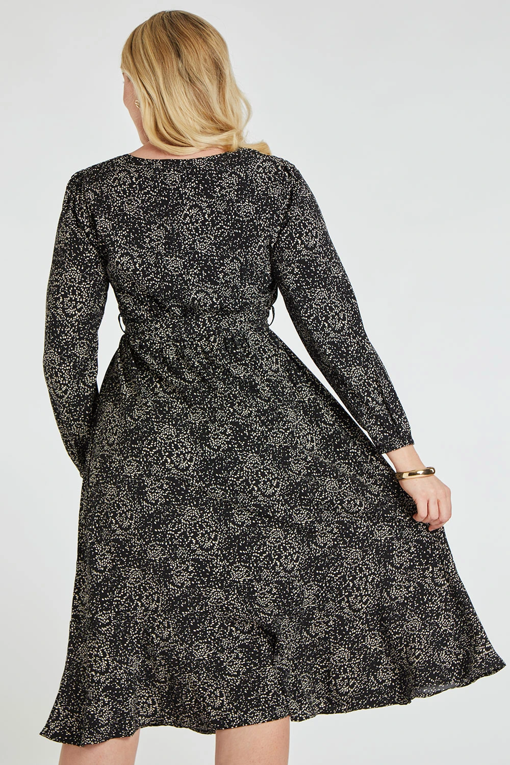 Dash Print Woven Midi Dress With Belt Detail 6 Dash Print Woven Midi Dress With Belt Detail - Image 4