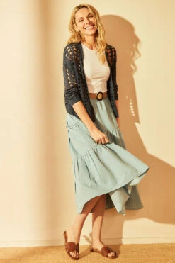 Autonomy - Chambray Tiered Skirt With Belt