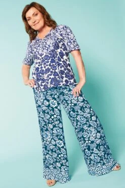 Batik Floral Wide Leg Border Print Trousers