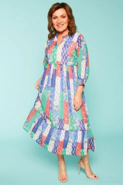 Patchwork Smock Maxi Dress With Shirred Cuffs -Mod Vanta Sales Store BonMarche LorraineKelly SHOT007 02912
