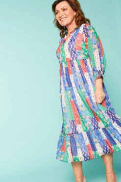Patchwork Smock Maxi Dress With Shirred Cuffs -Mod Vanta Sales Store BonMarche LorraineKelly SHOT007 121Final12