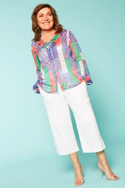Long Sleeve Patchwork Blouse With Cami -Mod Vanta Sales Store BonMarche LorraineKelly SHOT008 02412