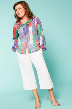 Long Sleeve Patchwork Blouse With Cami