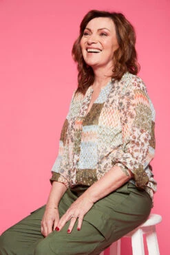 Long Sleeve Hanky Hem Patchwork Blouse