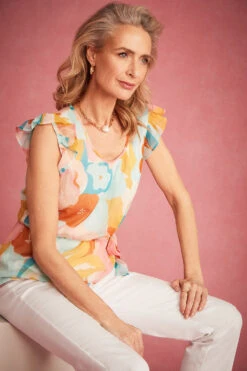 Sleeveless Large Floral Longline Top With Tie Waist Detail 19 Sleeveless Large Floral Longline Top With Tie Waist Detail -Mod Vanta Sales Store BonMarche SS Day2 SHOT005 014