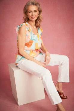 Sleeveless Large Floral Longline Top With Tie Waist Detail 20 Sleeveless Large Floral Longline Top With Tie Waist Detail -Mod Vanta Sales Store BonMarche SS Day2 SHOT005 026