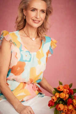 Sleeveless Large Floral Longline Top With Tie Waist Detail 21 Sleeveless Large Floral Longline Top With Tie Waist Detail -Mod Vanta Sales Store BonMarche SS Day2 SHOT005 062