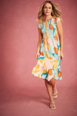 Short Sleeve Modern Floral Shirred Bodice Dress -Mod Vanta Sales Store BonMarche SS Day2 SHOT006 042