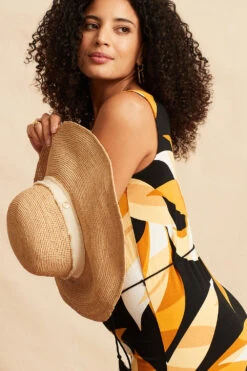 Mono Palm Print Maxi Dress With Ruched Front -Mod Vanta Sales Store BonMarche SS SHOT001 104