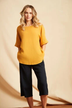 Short Sleeve Broderie Back Linen Look Top