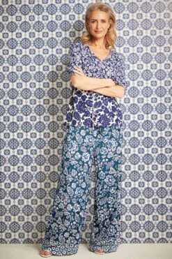 Batik Floral Wide Leg Border Print Trousers -Mod Vanta Sales Store BonMarche SS SHOT016 044123