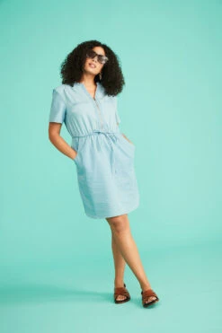 Short Sleeve Chambray Dress With Zip Detail 14 Short Sleeve Chambray Dress With Zip Detail -Mod Vanta Sales Store BonMarche SS SHOT019 004