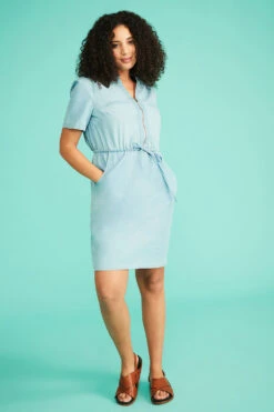 Short Sleeve Chambray Dress With Zip Detail 15 Short Sleeve Chambray Dress With Zip Detail -Mod Vanta Sales Store BonMarche SS SHOT019 051