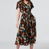 Izabel London – Leaf Print Midi Skater Dress