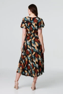 Izabel London – Leaf Print Midi Skater Dress -Mod Vanta Sales Store D160986100 ALT3