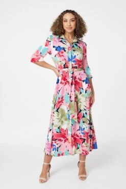 Izabel London – Floral Tailored Midi Shirt Dress