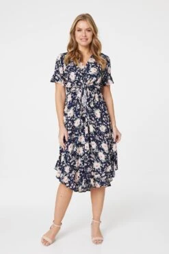 Izabel London – Floral Knot Front Midi Tea Dress