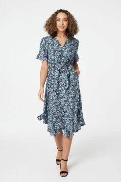 Izabel London – Floral Drop Hem Midi Tea Dress