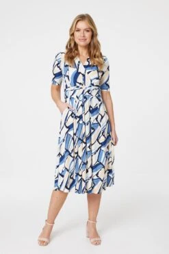Izabel London – Geo Print Wrap Front Midi Dress