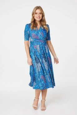 Izabel London – Peacock Print Wrap Front Dress