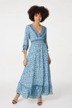 Izabel London – Paisley Tie Sleeve Maxi Dress
