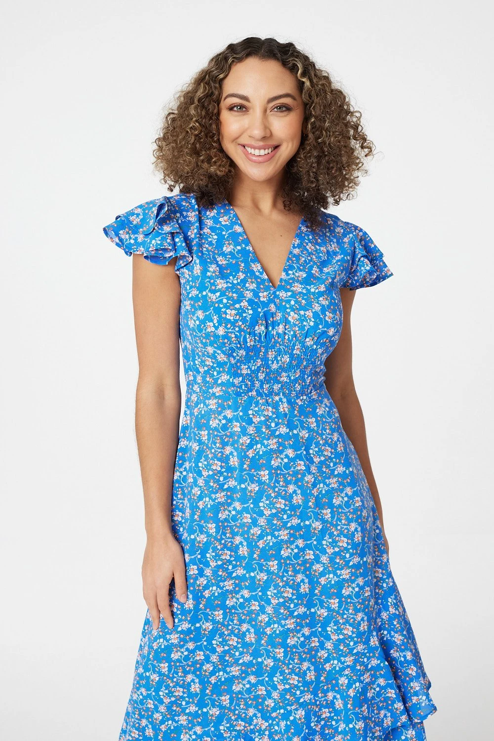 Izabel London - Floral Ruffle Sleeve Midi Dress 4 Izabel London - Floral Ruffle Sleeve Midi Dress - Image 2