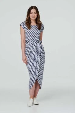 Izabel London β Geo Print Tie Waist Tulip Dress