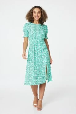 Izabel London – Printed Shirred Midi Tea Dress