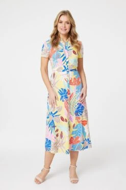 Izabel London – Leaf Print Shirt Dress