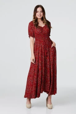 Izabel London – Floral Smocked Waist Maxi Dress