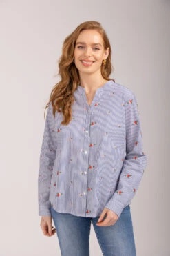 Mudflower - Pinstripe Floral Embroidered Shirt