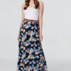 Izabel London – Floral Belted A-Line Maxi Skirt