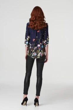 Izabel London – Butterfly Print Collarless Shirt -Mod Vanta Sales Store T150217100 ALT3