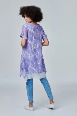 Izabel London – Leaf Print Longline Tunic Top -Mod Vanta Sales Store T165004239 ALT3