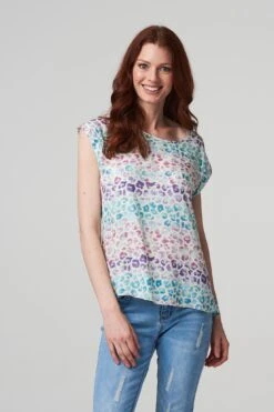 Izabel London – Animal Print Turn-Up Sleeve Top -Mod Vanta Sales Store T167639273 ALT2